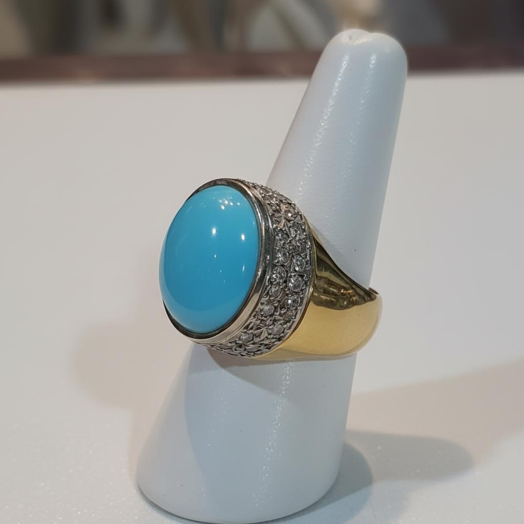 18k Gold Oval Arizona Turquoise Ring, Greek Jewelry, Handmade Fine Ring (DV B-77)