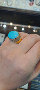 18k Gold Oval Arizona Turquoise Ring, Greek Jewelry, Handmade Fine Ring (DV B-77)