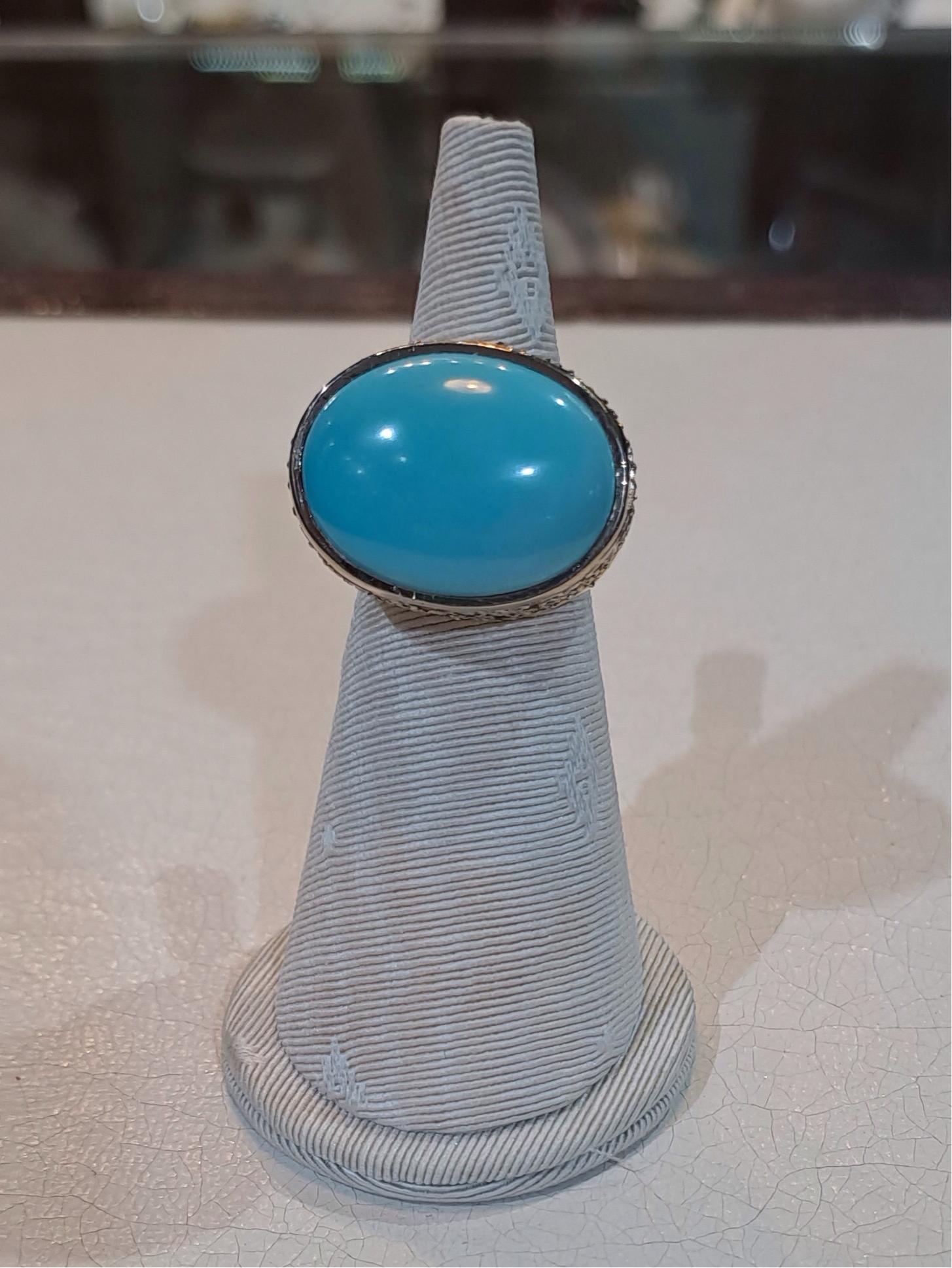 18k Gold Oval Arizona Turquoise Ring, Greek Jewelry, Handmade Fine Ring (DV B-77)