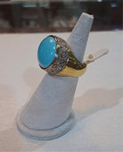 18k Gold Oval Arizona Turquoise Ring, Greek Jewelry, Handmade Fine Ring (DV B-77)
