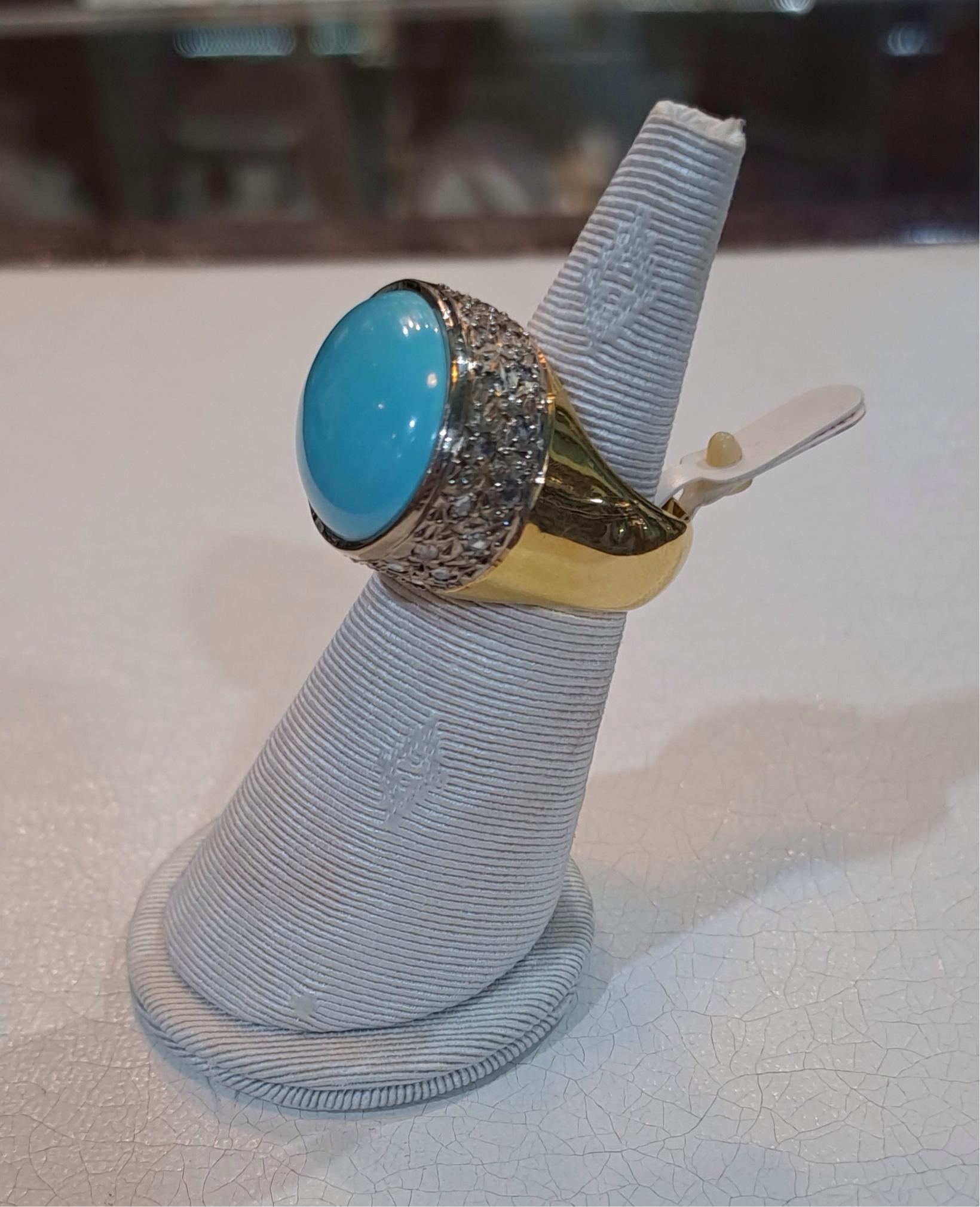 18k Gold Oval Arizona Turquoise Ring, Greek Jewelry, Handmade Fine Ring (DV B-77)