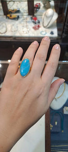 18k Gold Oval Arizona Turquoise Ring, Handmade Greek Jewelry (DV B-78)