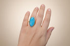 18k Gold Oval Arizona Turquoise Ring, Handmade Greek Jewelry (DV B-78)