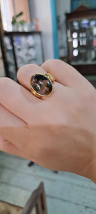 18k Gold Oval Green Pink Tourmaline Ring, Handmade Greek Jewelry (DV B-87A)
