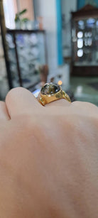 18k Gold Oval Green Pink Tourmaline Ring, Handmade Greek Jewelry (DV B-87A)