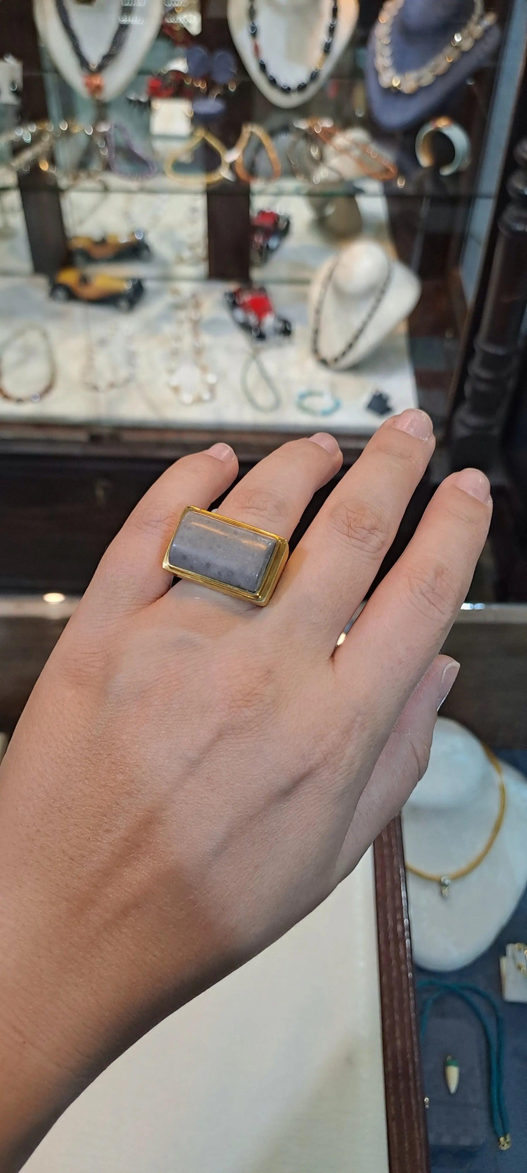 18k Gold Ring with Blue Coral, Handmade Greek Jewelry, One-of-a-Kind (DV B-79)