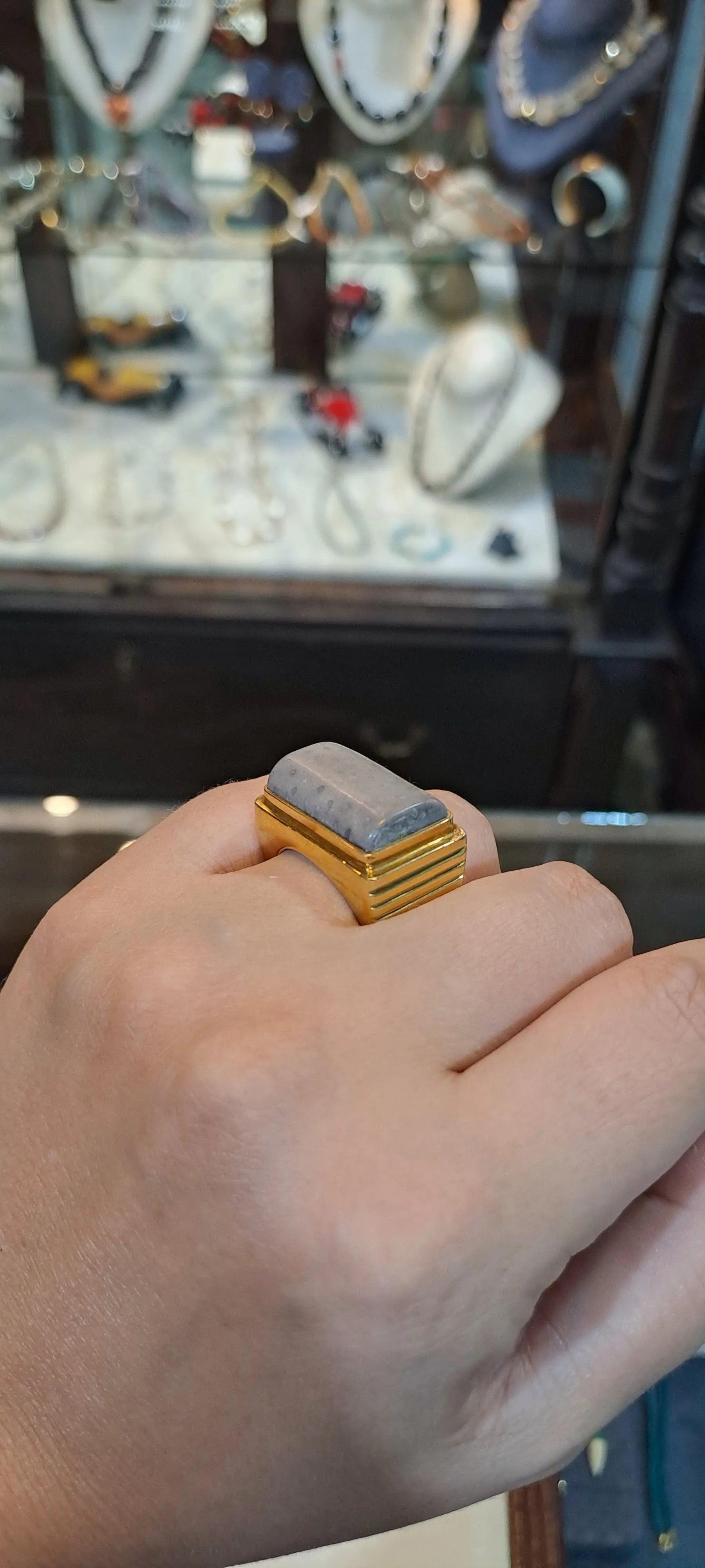 18k Gold Ring with Blue Coral, Handmade Greek Jewelry, One-of-a-Kind (DV B-79)
