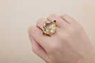18k Gold Ring with Lemon Topaz and Rubies, Perforated Greek Jewelry (B-128)