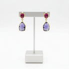 18k Gold Tanzanite Pink Tourmaline Fancy Cut Earrings, Handmade Greek Jewelry (DV AG-14)