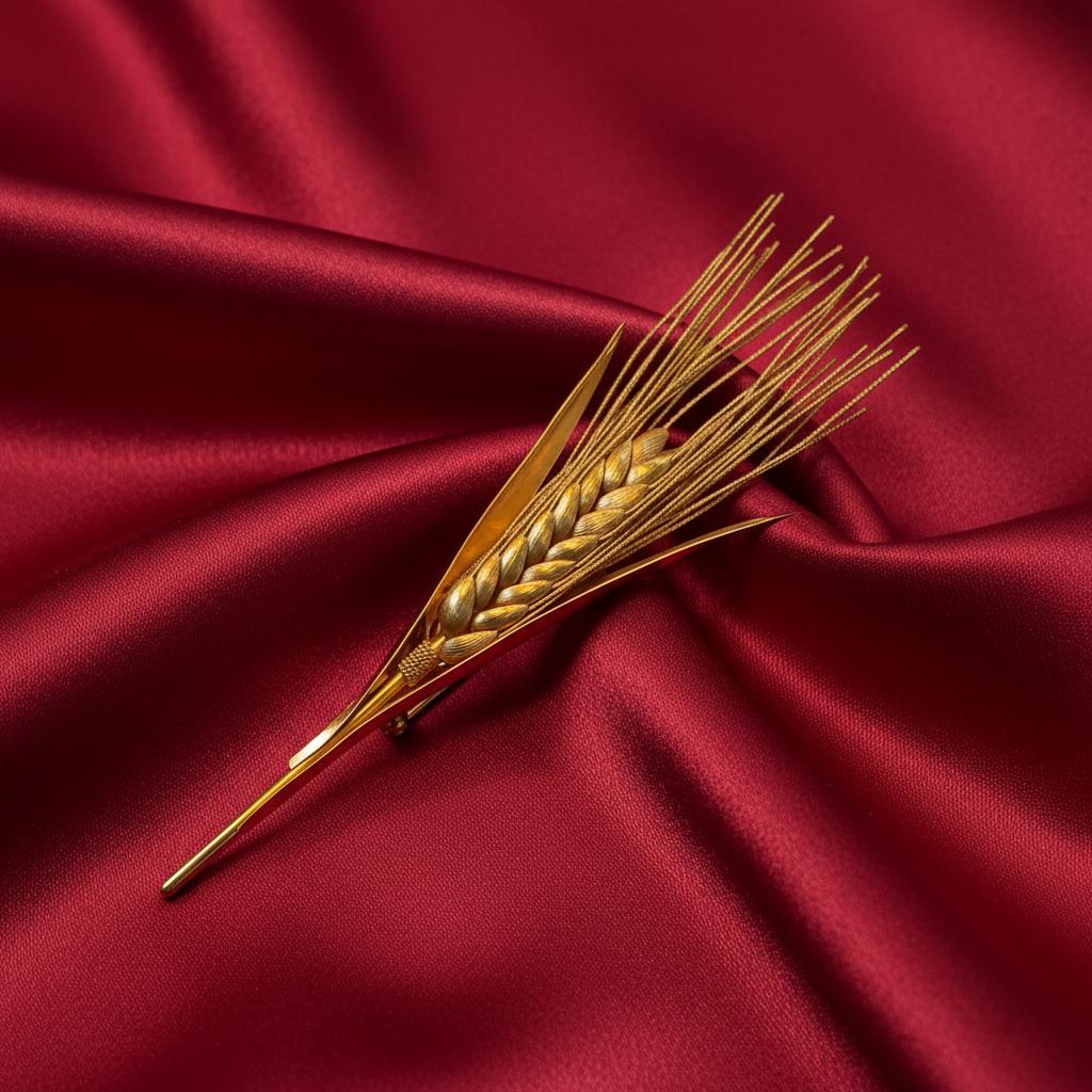 22k Gold Ears of Corn Brooch, Handmade Botanical Jewelry (DV K-02)