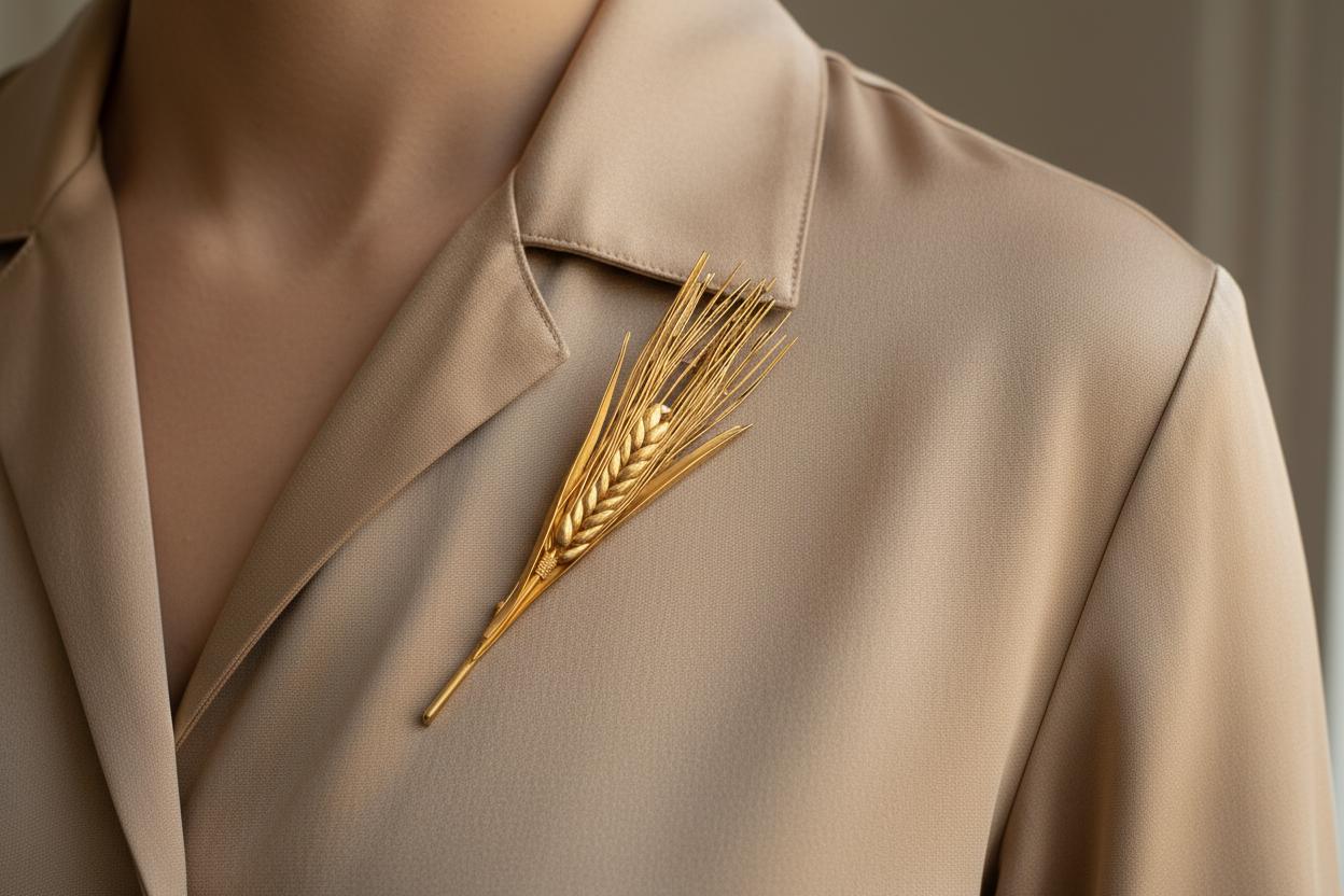 22k Gold Ears of Corn Brooch, Handmade Botanical Jewelry (DV K-02)