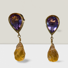 Amethyst & Citrine 18k gold earrings, one of a kind, Fine earrings, Handmade earrings, Greek Jewelry