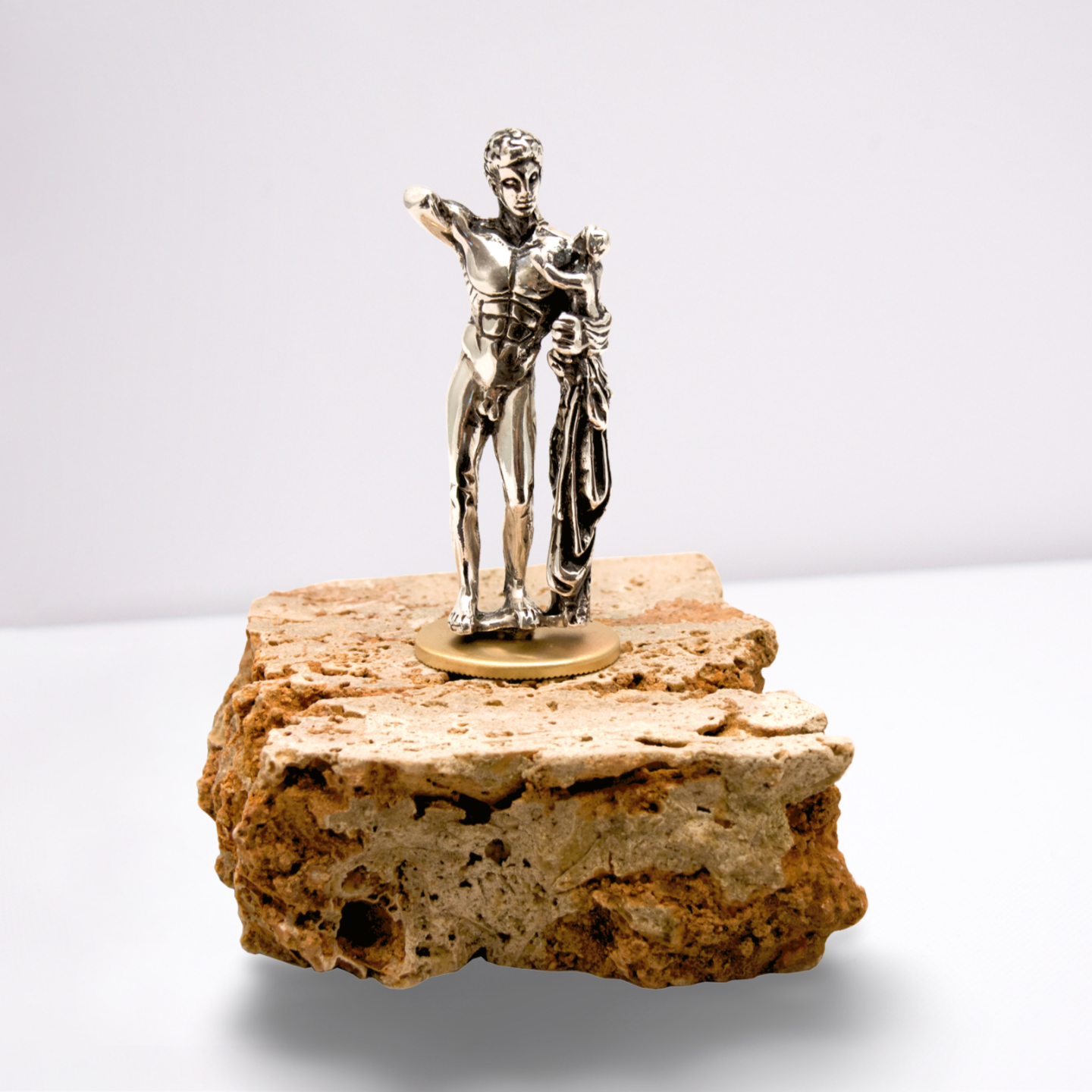 Hermes and the Infant Dionysus, Greek Statue Figure in Sterling Silver