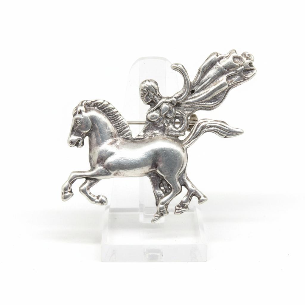 Alexander the Great on Bucephalus Sterling Silver Brooch (K-78)