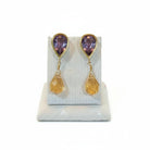 Amethyst Citrine 18k Gold Earrings, One of a Kind Greek Jewelry (DV AG-15)