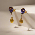 Amethyst Citrine 18k Gold Earrings, One of a Kind Greek Jewelry (DV AG-15)