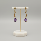 Amethyst oval faceted cutaneous 18k gold earrings, one of a kind, Fine earrings, Handmade earrings, Greek Jewelry