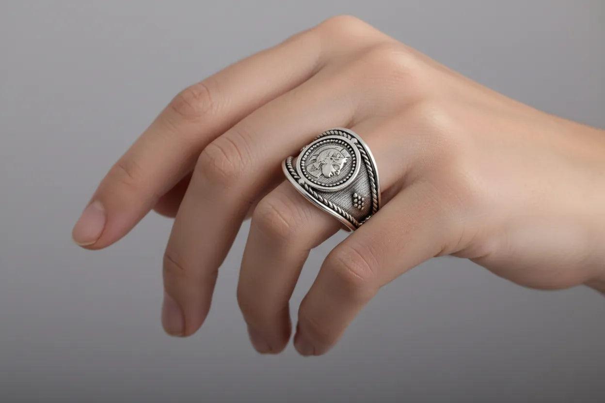Athena Goddess Coin Ring, Handmade Ring, Greek Jewelry, Sterling Silver Ring (DT-113)