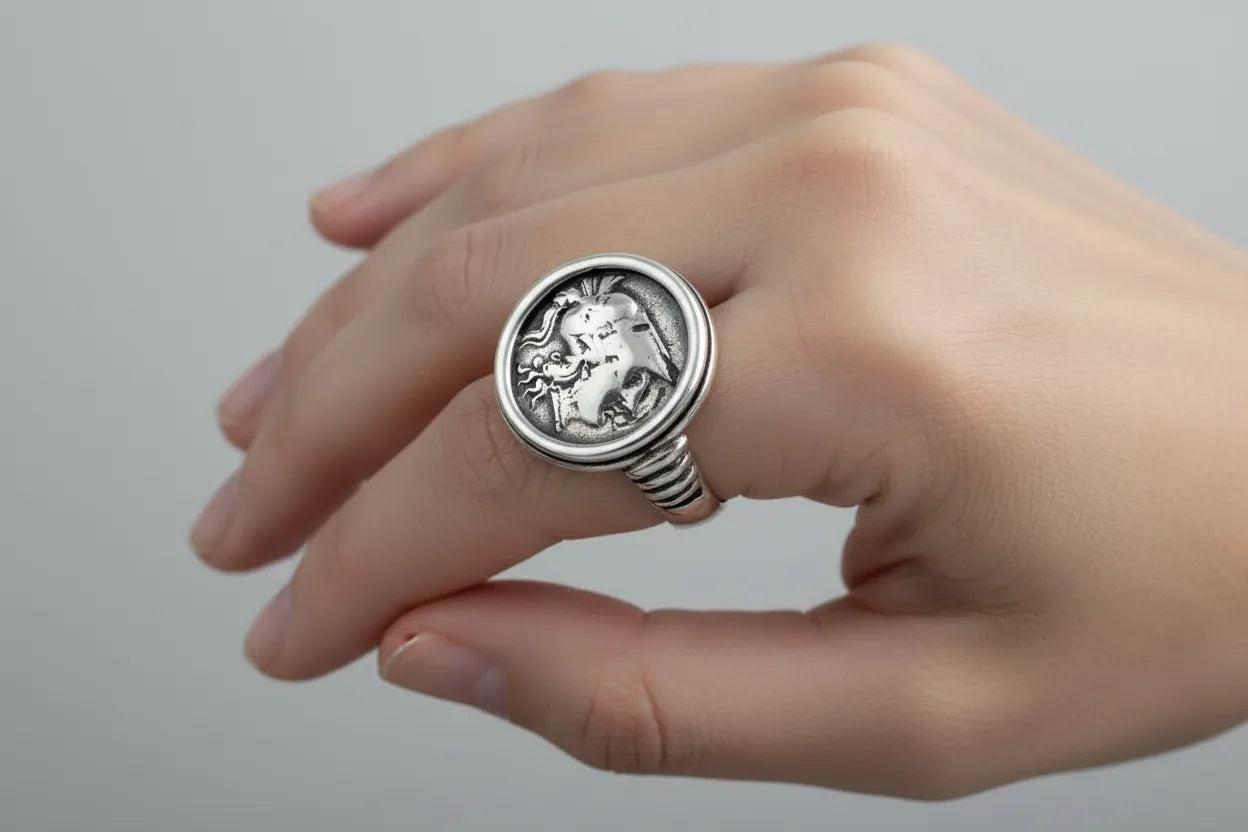 Athena Goddess Coin Ring, Handmade Ring, Sterling Silver Ring (DT-112)