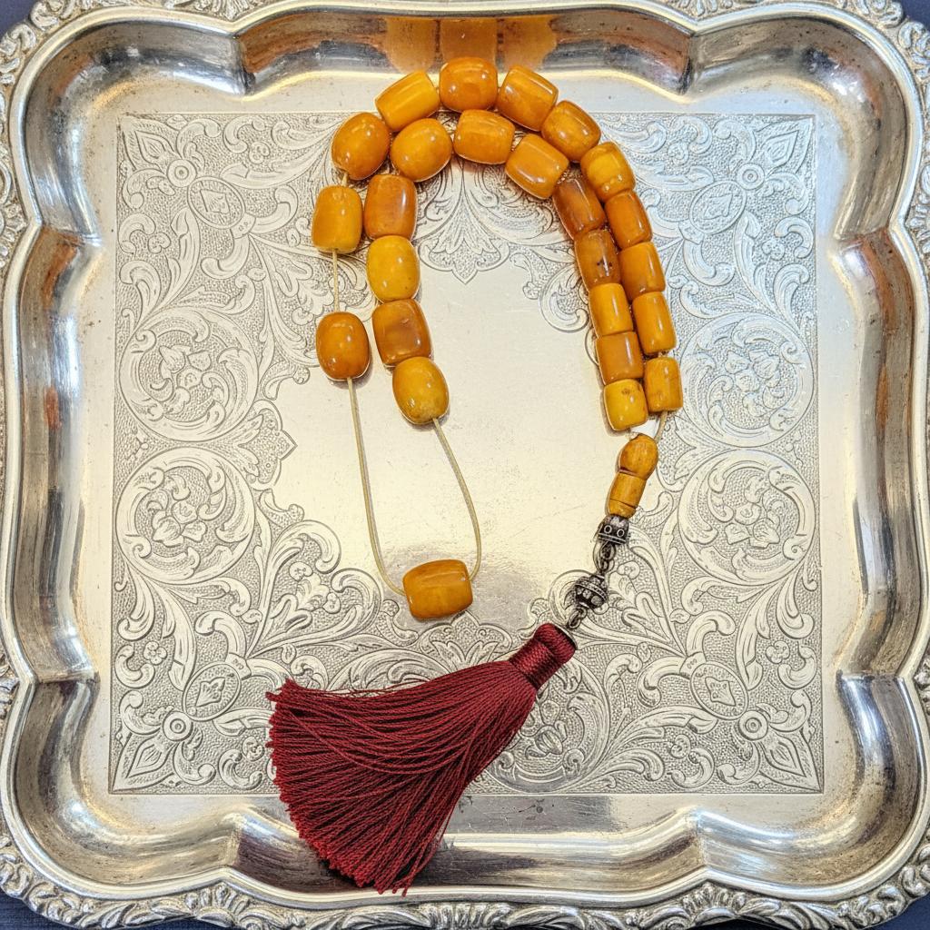Authentic Old Amber Komboloi, Collectible (Old Amber Rosary) (ROS-44)