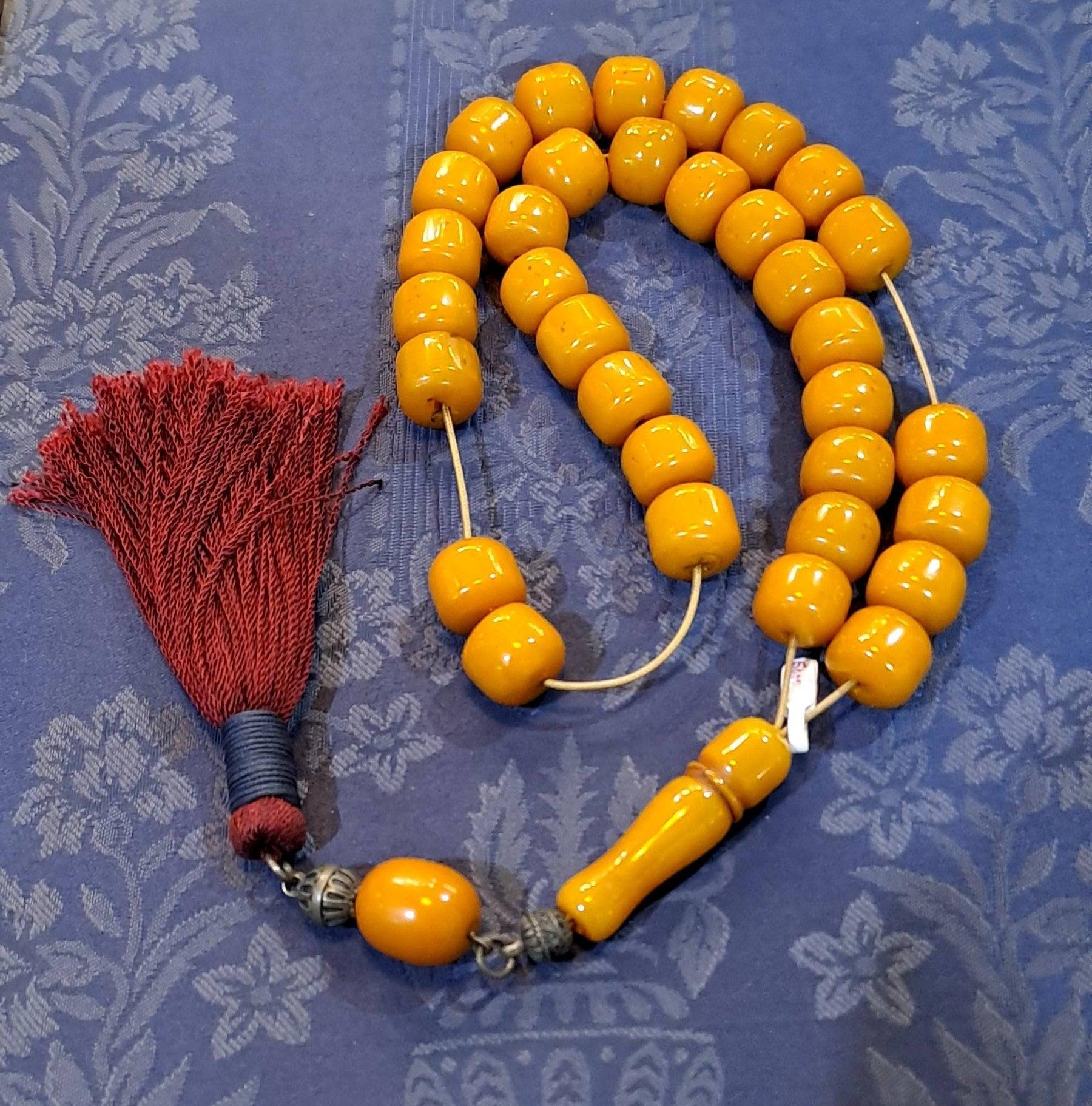Authentic Old Amber Komboloi, Collectible Rosary Beads (ROS-45)