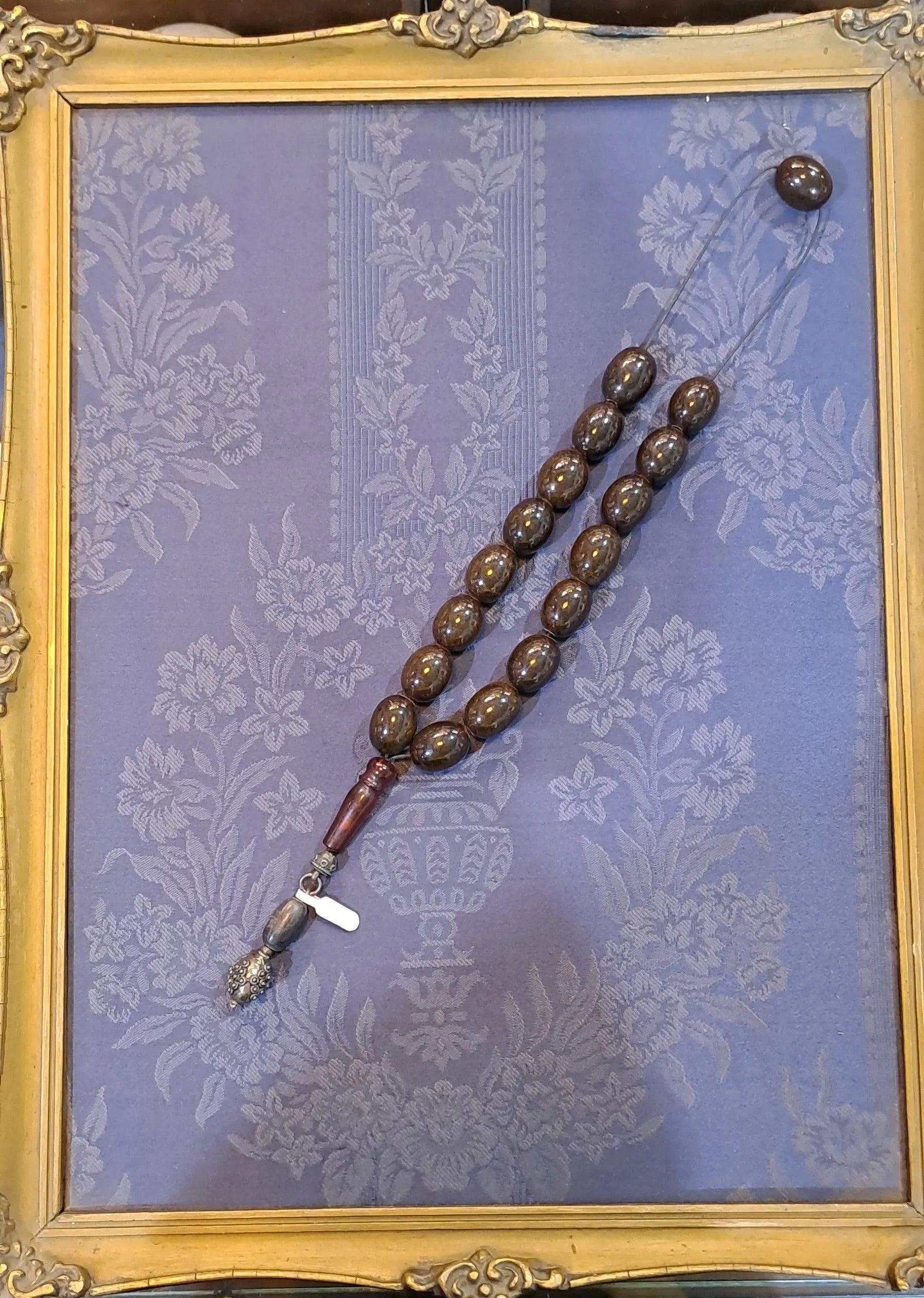 Authentic Vintage Gagatis Black Amber Komboloi, Rare (ROS-25)