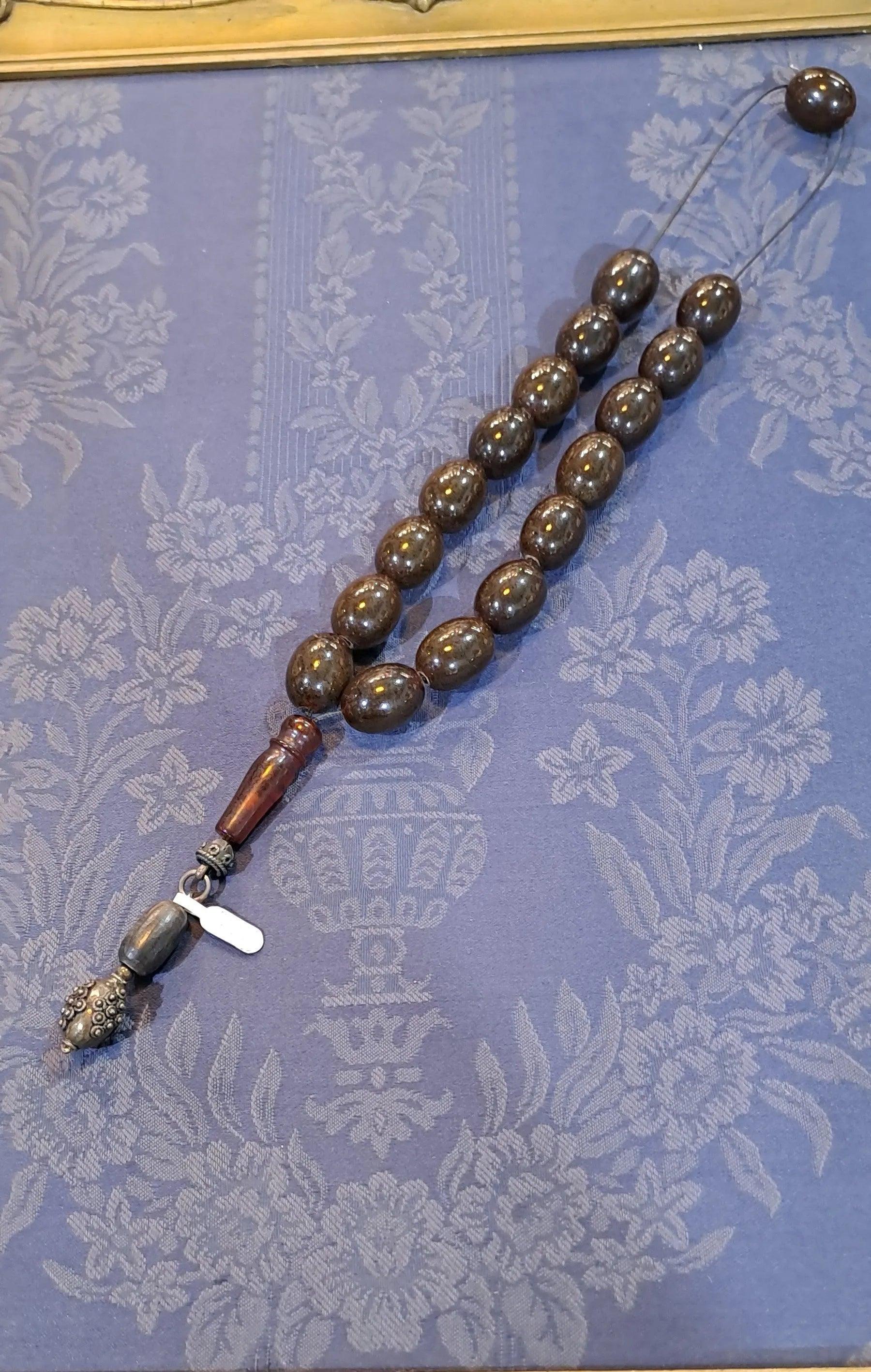 Authentic Vintage Gagatis Black Amber Komboloi, Rare (ROS-25)