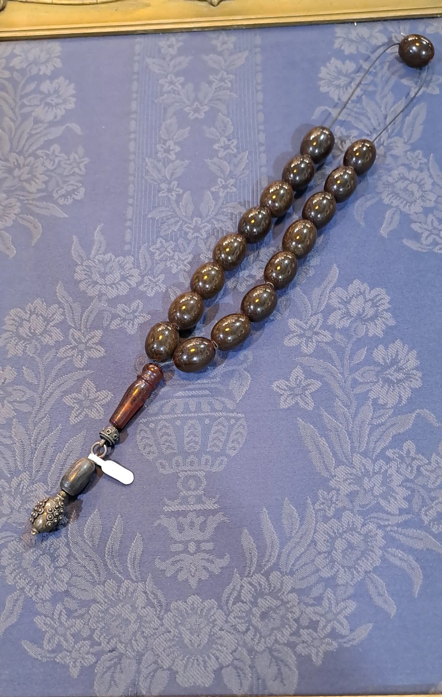 Authentic Vintage Gagatis Black Amber Komboloi, Rare (ROS-25)