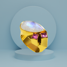 Ring in 18k Gold with Moonstone and Pink Tourmalines (B-38)
