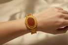Bracelet in Gold 18k, perforated gold bracelet, handmade bracelet, with a seal stone carnelian