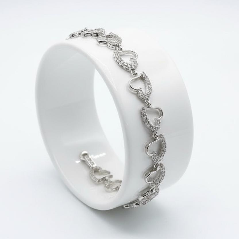 Bracelet in white gold, 14k, heart bracelet