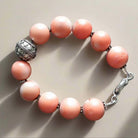 Bracelet with Pink Coral Stones (Angel Skin) and Silver Elements (C-04)