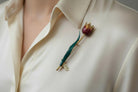 Brooch in 18k gold, tulip brooch, enamel hand painted