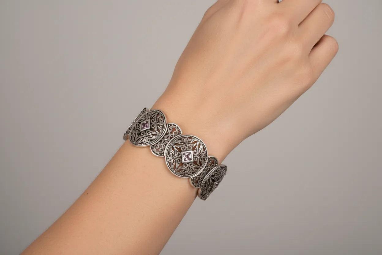 Byzantine Bracelet in Sterling Silver with zircon (B-01)