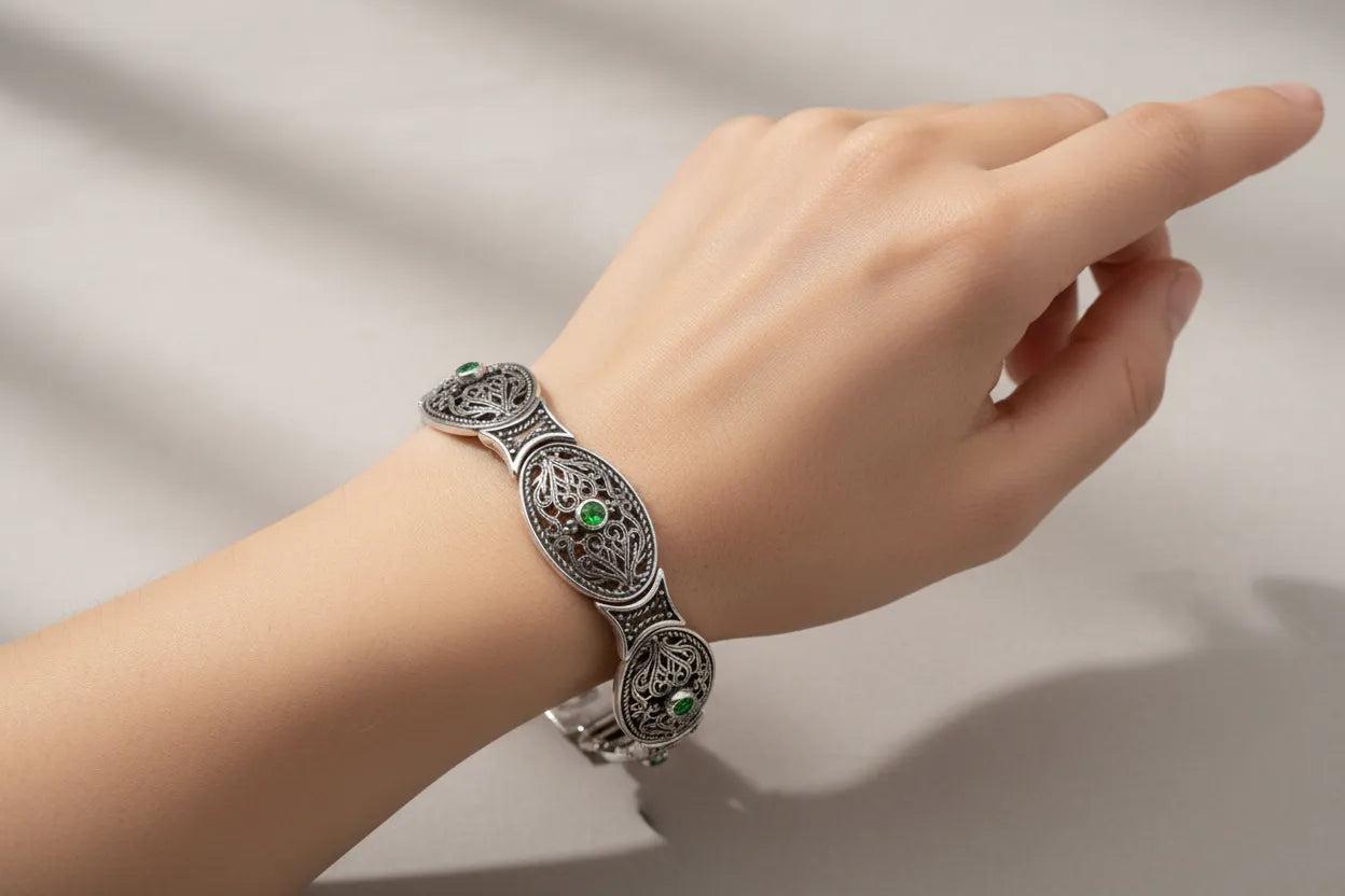 Byzantine Bracelet in Sterling Silver with zircon (B-11)