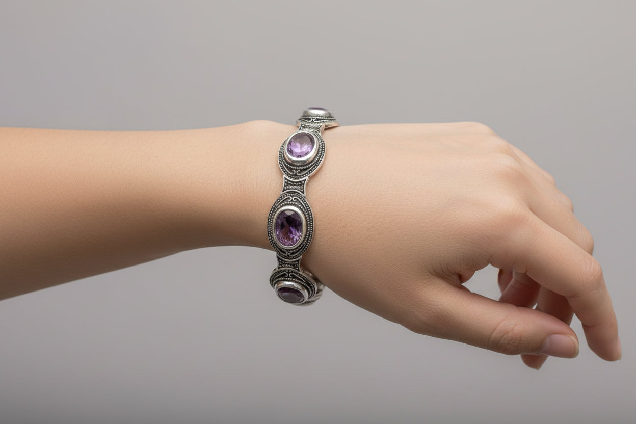 Byzantine Bracelet in Sterling Silver with zircon (B-28)