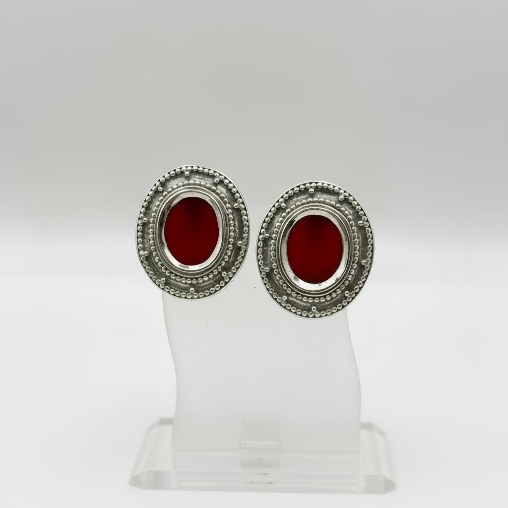 Byzantine Earrings in Sterling Silver with Carnelian (GT-01)