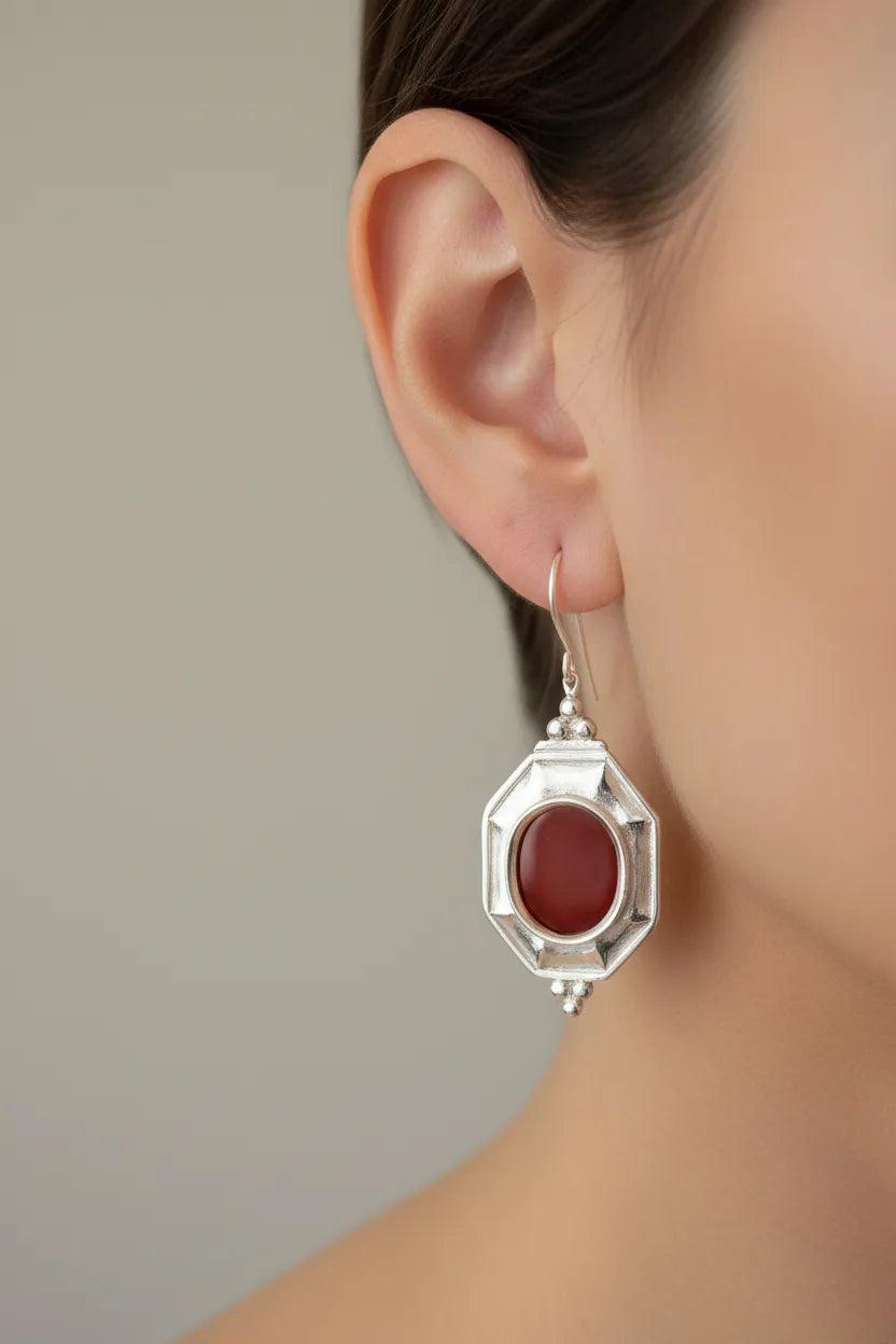 Byzantine Earrings in Sterling Silver with Carnelian (GT-10)