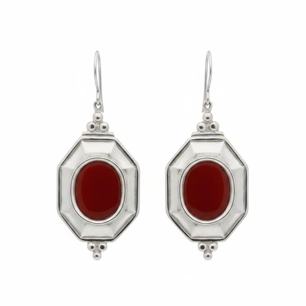 Byzantine Earrings in Sterling Silver with Carnelian (GT-10)