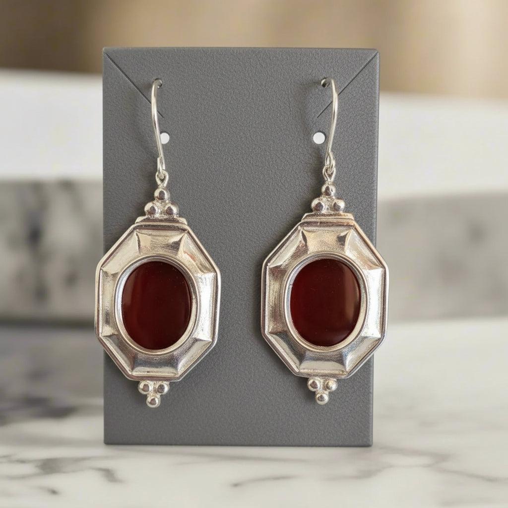 Byzantine Earrings in Sterling Silver with Carnelian (GT-10)