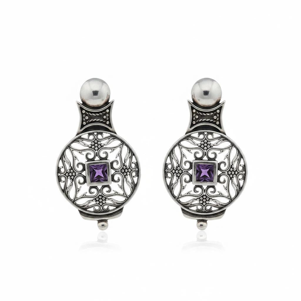 Byzantine Earrings in Sterling Silver with zircon (GT-08)