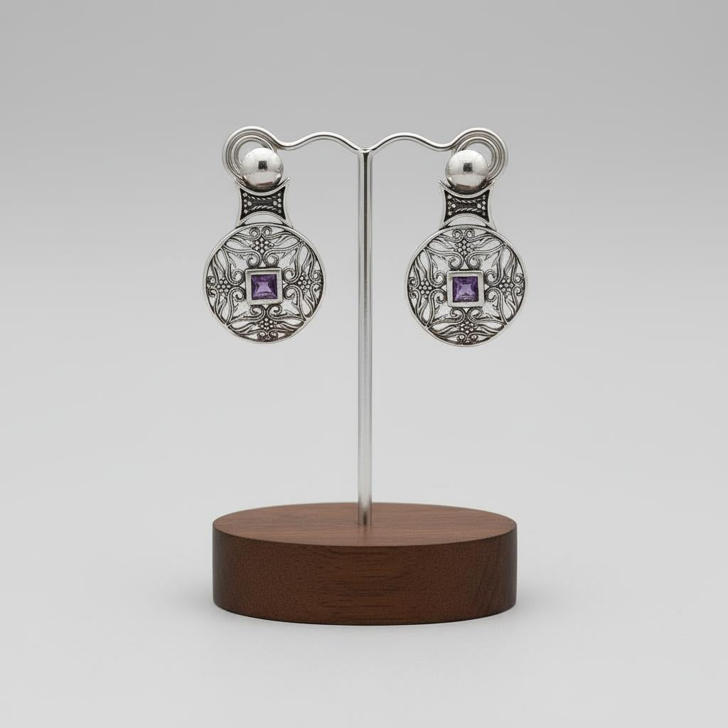 Byzantine Earrings in Sterling Silver with zircon (GT-08)