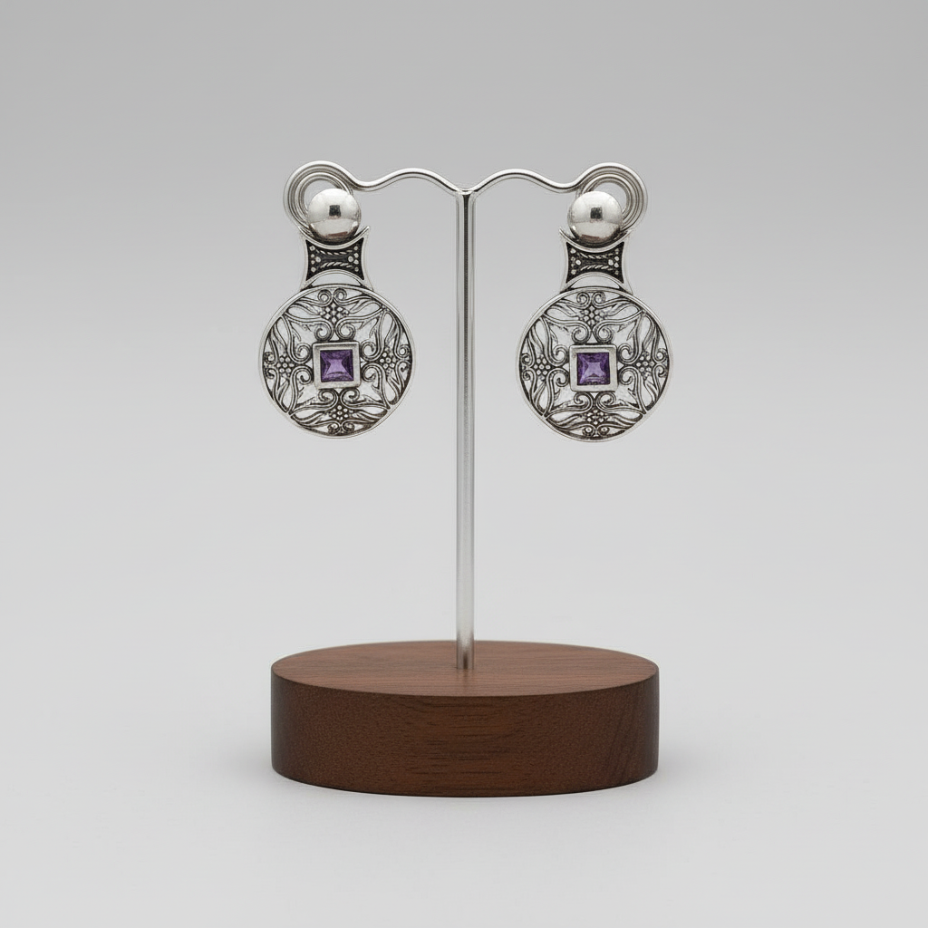 Byzantine Earrings in Sterling Silver with zircon (GT-08)