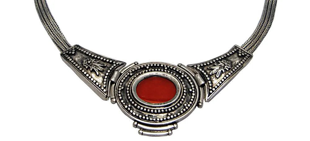 Byzantine Necklace in Sterling Silver with Carnelian (PE-56) - ELEFTHERIOU EL