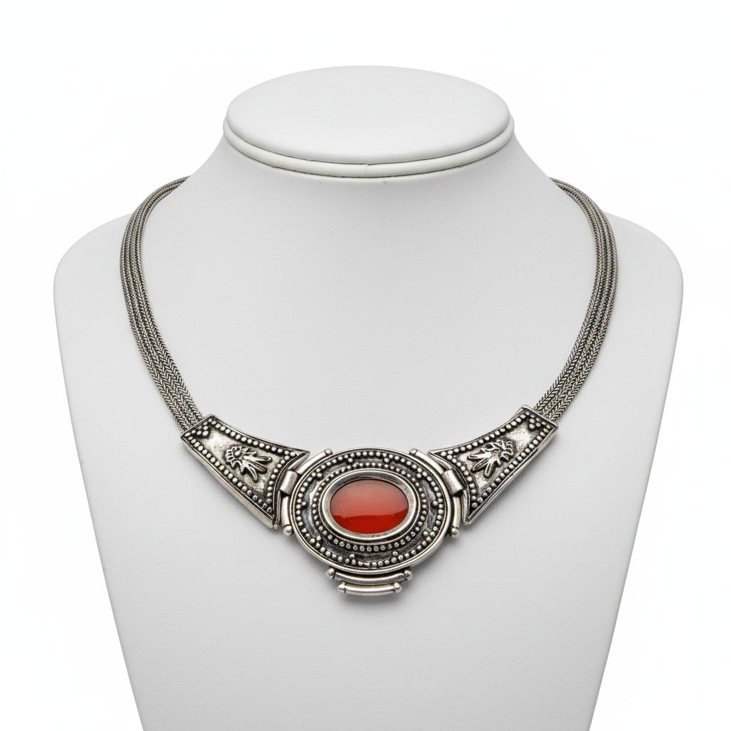 Byzantine Necklace in Sterling Silver with Carnelian (PE-56)