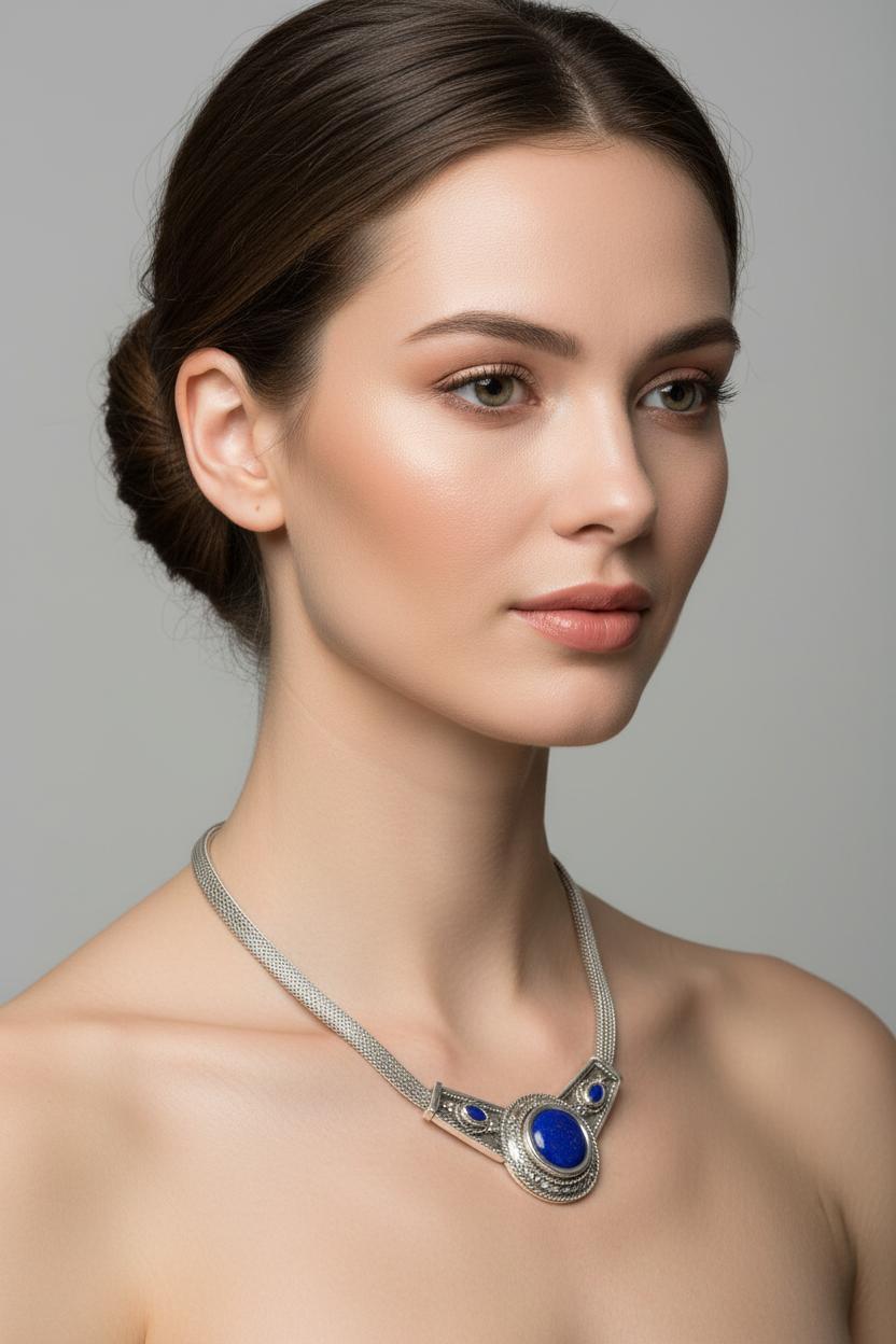 Byzantine Necklace in Sterling Silver with Lapis Lazuli (PE-57)