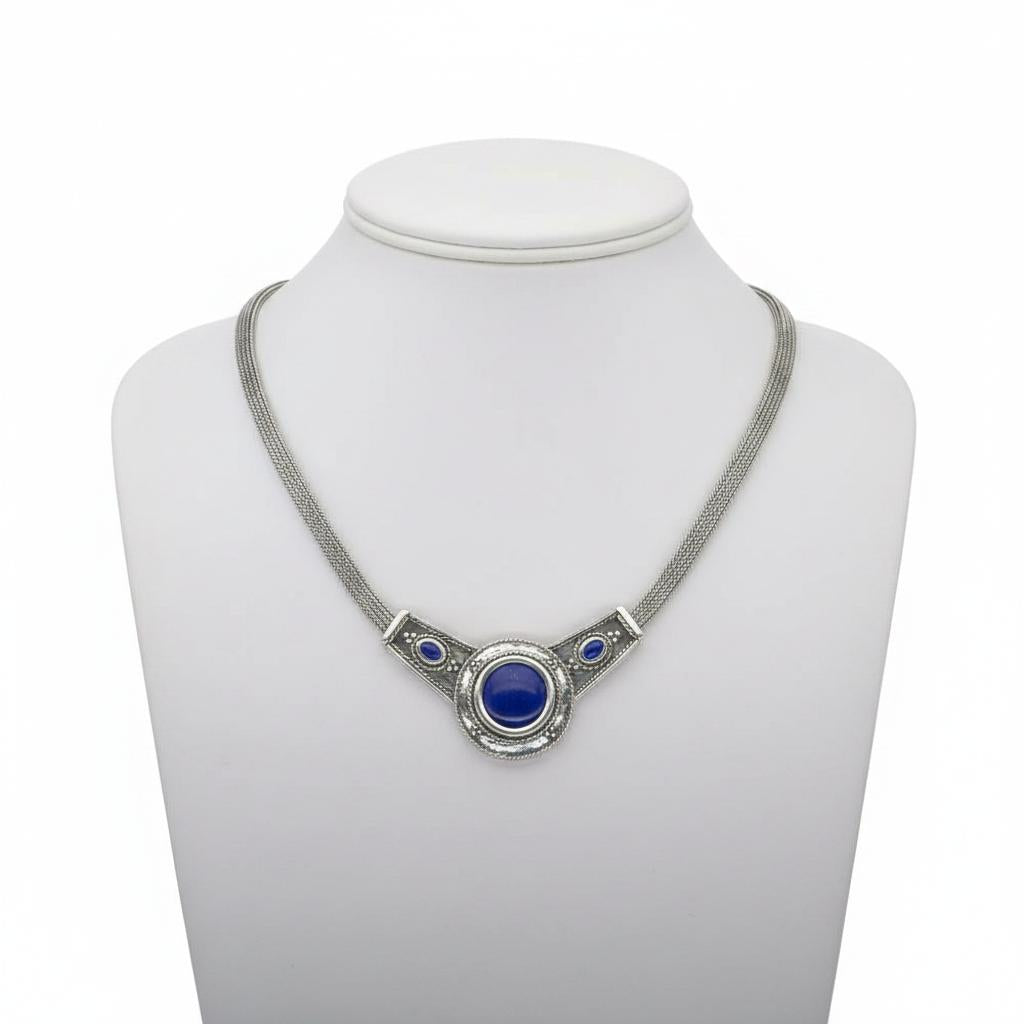 Byzantine Necklace in Sterling Silver with Lapis Lazuli (PE-57)