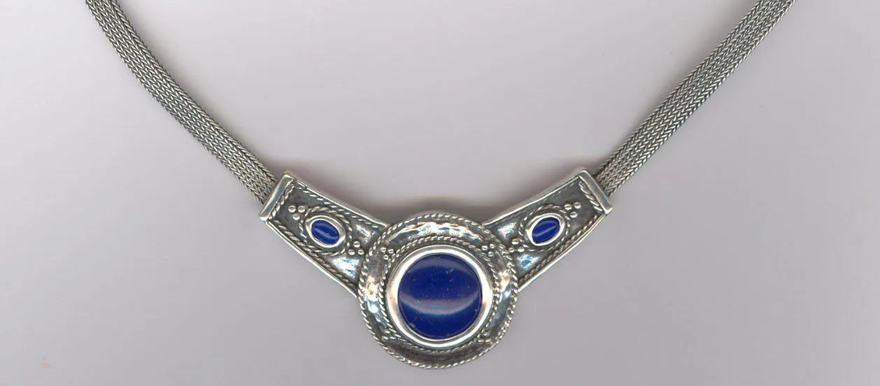 Byzantine Necklace in Sterling Silver with Lapis Lazuli (PE-57) - ELEFTHERIOU EL