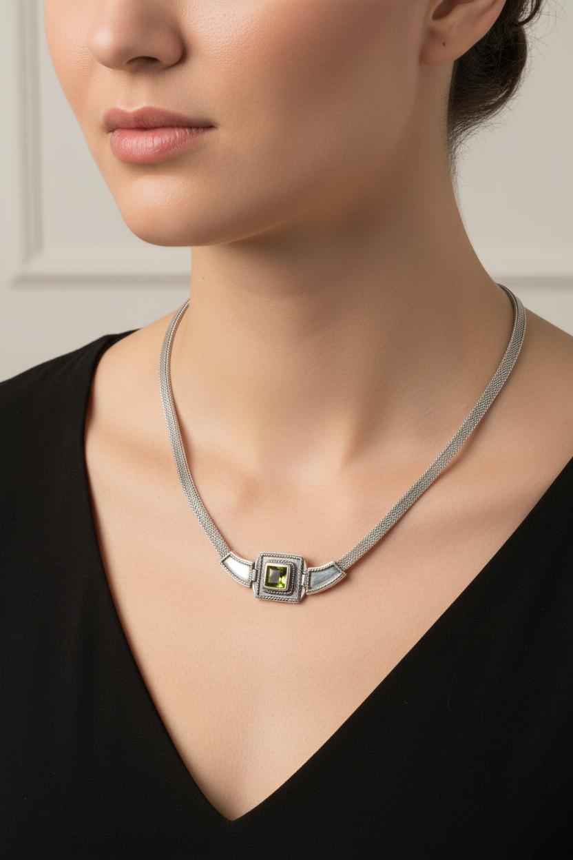 Byzantine Necklace in Sterling Silver with Zircon (PE-50)