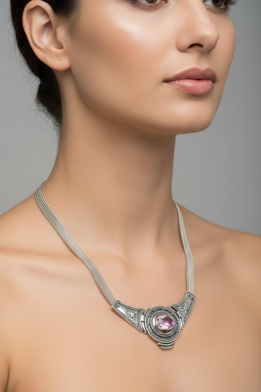 Byzantine Necklace in Sterling Silver with Zircon (PE-52)